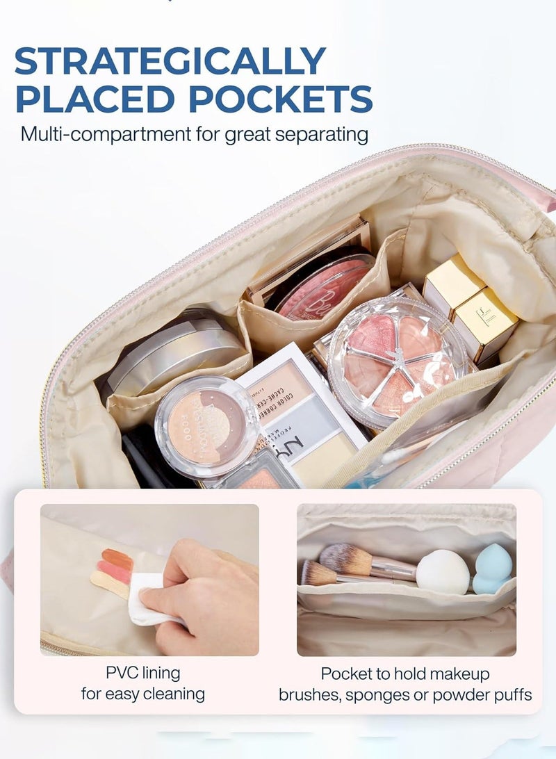 لينند حقيبة مستحضرات التجميل حقيبة السفر ، حقيبة مستحضرات التجميل ، حقيبة مستحضرات التجميل مجموعة واسعة من فتح جيب محفظة السفر يجب أن يكون اكسسوارات فرشاة ، الوردي - Image 5